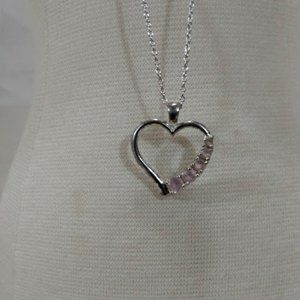 Sterling heart pendent with pink stones, on a sterling chain necklace